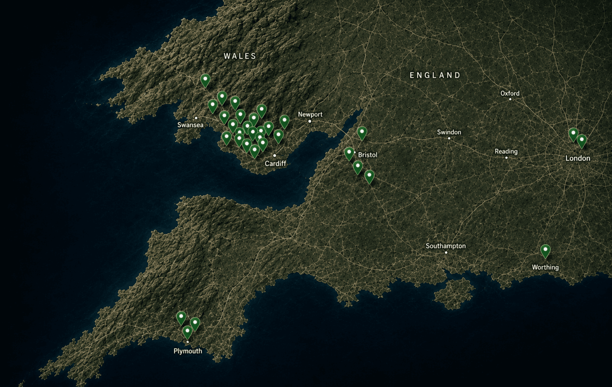 Map showing GMC completed project locations across the UK